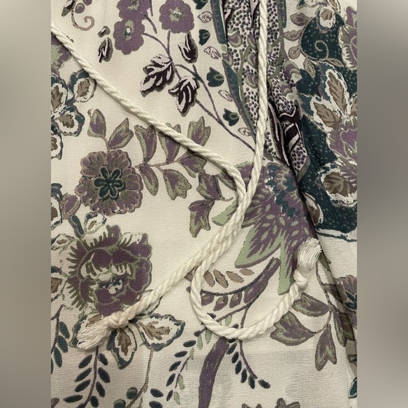 Free People White with Purple Floral Paisley Boho Dress With Tassles Size M EUC - Picture 6 of 10